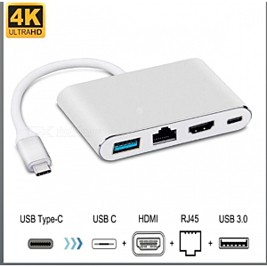 Adapter hub USB-C 3.1 to USB-C + HDMI + USB 3.0 - RJ45 Silver