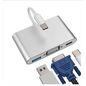 Adapter hub USB-C 3.1 to USB-C +VGA + USB 3.0 Silver