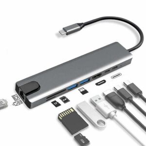 Hub Multiport Adapter 8-In-1 USB-C with 4K HDTV HDMI USB 3.0 SD TF Card Reader PD Charging